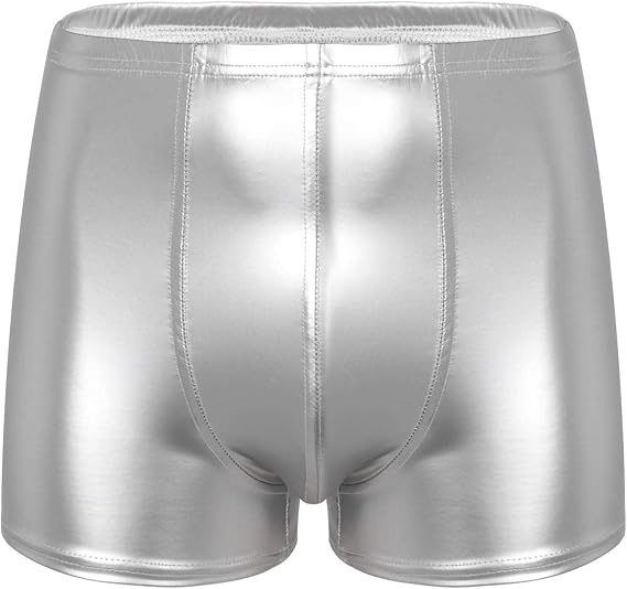 Freebily Men's Wet Look Latex PVC Leather Shorts Bulge Pouch Boxer Brief Clubwear Hot Pants