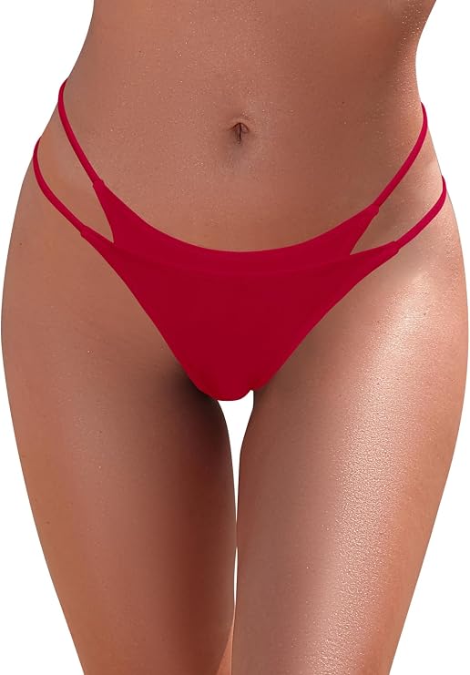 SHEKINI Womens Cut Out Thong Bikini Bottoms Low Waisted Strappy Swim Briefs