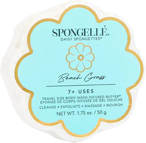 Spongelle Beach Grass Daisy Spongette Bath Sponge | Built-in Body Wash & Body Scrubber, Shower Loofah Sponge for Women, Travel Essentials | 7+ uses