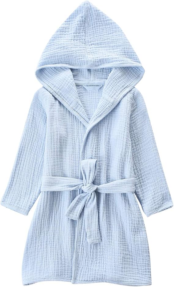 TADO MUSLIN Organic Cotton Toddler Bathrobe, Soft and Breathable Baby Robe for Kid, Boy& Girl Hooded Robe Muslin