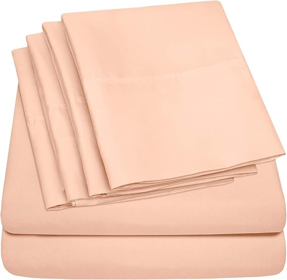 Sweet Home Collection 6 Piece Bed Sheet Set, Twin, Peach