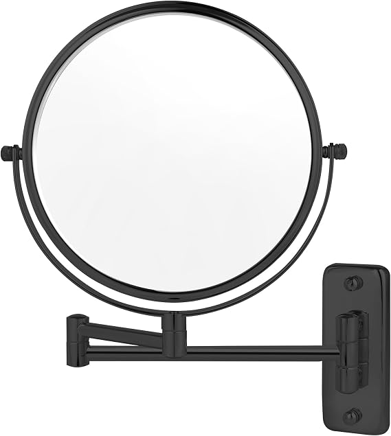 8 Wall Mounted Makeup Mirror with10X Magnification, Double Sided Shaving Mirror Wall Mount for Bathroom, 360 Swivel Extendable Vanity Mirror with Adjustable Arm for Daily Use, Matte Black(No Light)