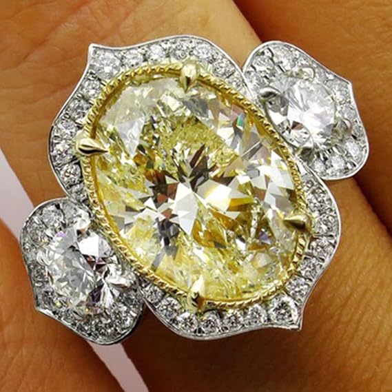 Fashion Jewelry Sparkling Oval Yellow Citrine Ring 925 Sterling Silver White Topaz CZ Crystal Diamond Wedding Ring (6)