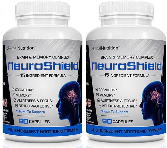 NeuroShield Brain Health & Memory Support Supplement, 180 Capsules | Nootropic Brain Booster and Memory Supplement, with Huperzine A, Ginko Biloba, Bacopa, Antioxidants Multi-Ingredient Formula
