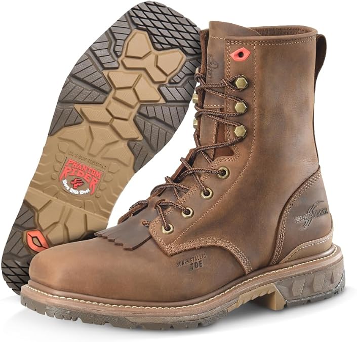 PHANTOM RIDER Men's Dailor 8 Wide Square Composite Toe Lacer Work Boots with Dual-Density Comfort Footbed & Oil- and Slip-Resistant Outsole
