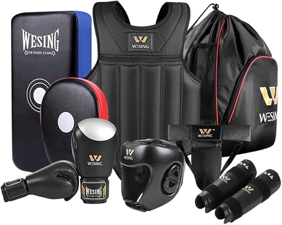 Wesing MMA Boxing Set 8pcs Sanda Chest Protector for Men Women Martial Arts Equipment