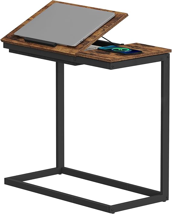 TUTOTAK Large C Shaped End Table, Side Table, Couch Computer Table C Table
