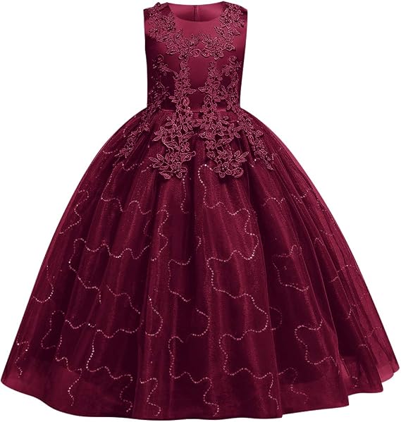 Flowers Girls Tulle Lace Princess Pageant Festival Carnival Floor Long Prom Dance Formal Evening Maxi Dresses