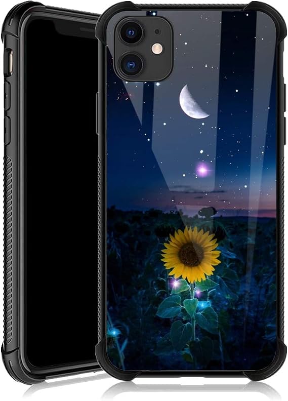 ZHEGAILIAN Compatible with iPhone 11 Case,Non-Slip Soft TPU Bumper Four Corner Reinforced Shockproof Protective Case Compatible with iPhone 11 6.1 inch for Women-Sunflower Moon Starry Sky