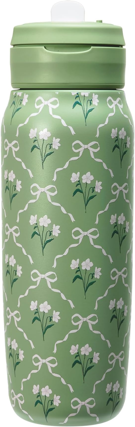 Mayim 20oz Insulated Stainless Steel Water Bottle with Removable Straw, Leakproof Lid & Oversized Carry Loop, Cup Holder Friendly (Sage Botanical Tile)
