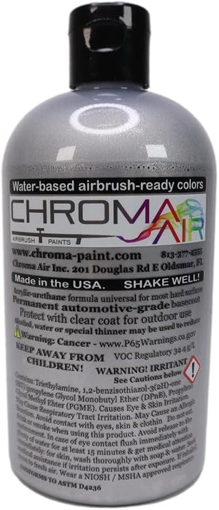 Airbrush paint metallic colors water-based acrylic-urethane formula made in USA (16oz, Liquid Aluminum)