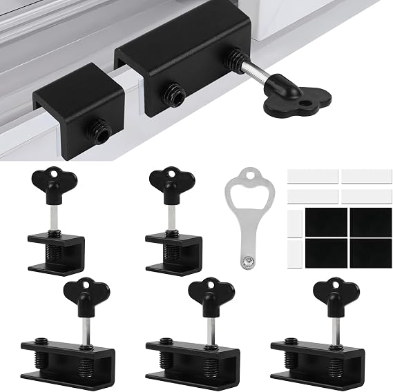 LUCKYBEE Window Lock Stoppers, Window Locks, Children, Security Goods, Screen Door Lock, Sash Stopper with Tools, Adjustable, Auxiliary Lock, Keys, For Children/Elderlys/Pets, Fall Protection, Roaming