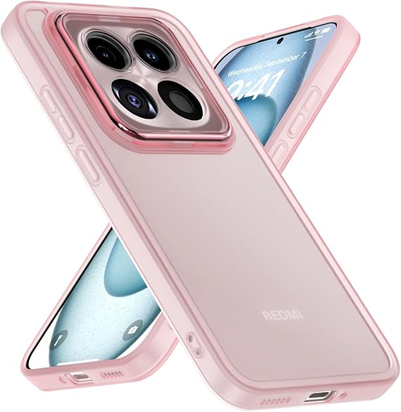 YUXING Case for Xiaomi Redmi Note 15 Pro 5G Mobile Phone Case Transparent with Camera Protection Film Ultra Thin Protective Bumper Slim Case Back Cover - Pink