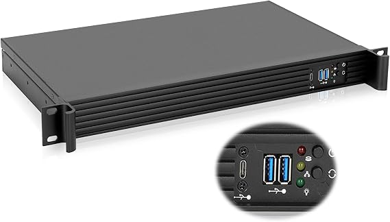Rackchoice 1U Compact Server/Desktop mini-ITX Chassis - 9.84" Depth,Supports Mini-ITX Motherboard, Type-C & USB3.0, Black