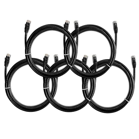 Cat 6 Ethernet Cable, 10ft, 5-Pack, Black | FLUKE Test Report, Snagless, RJ45 Network Cable