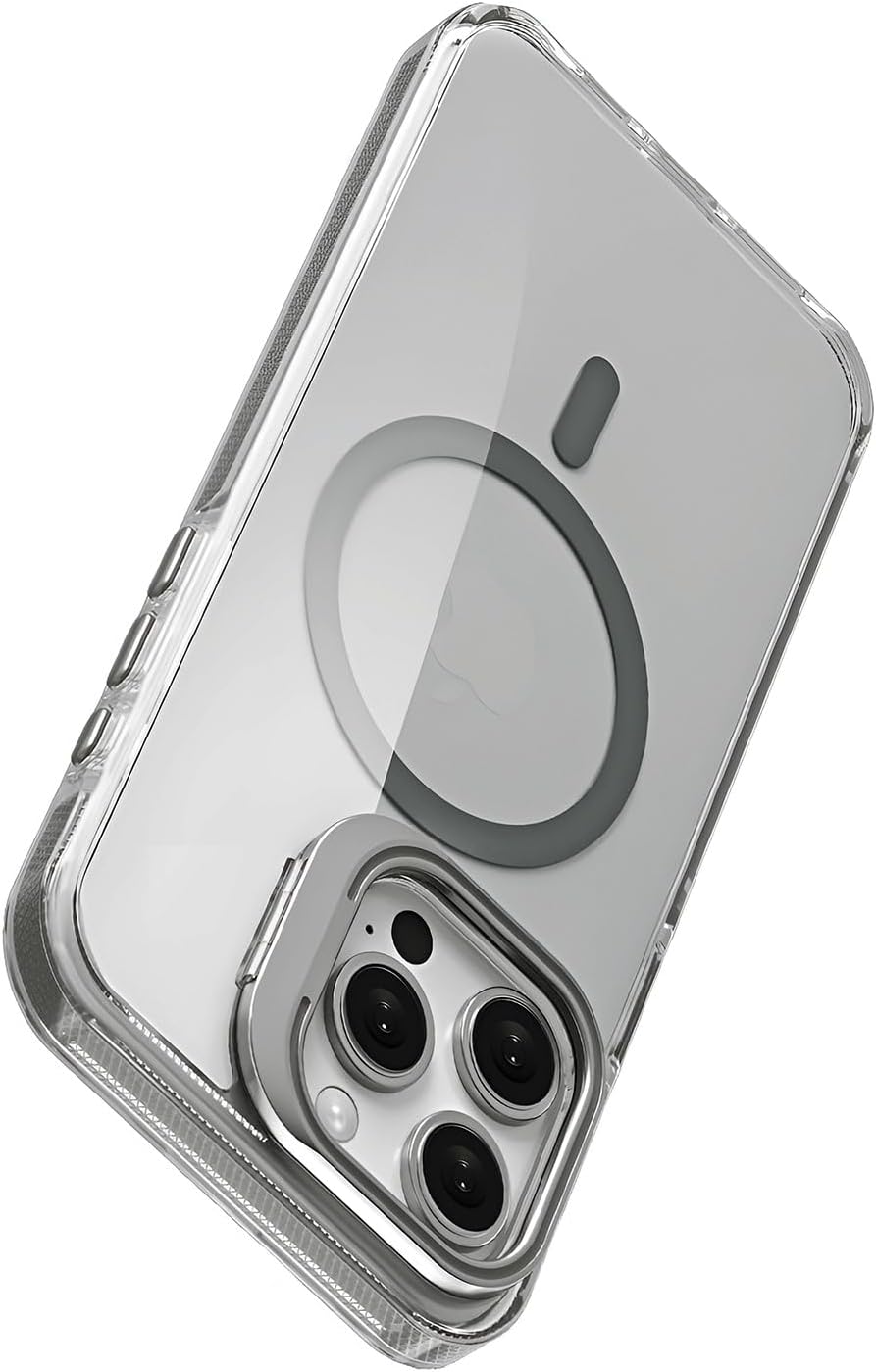 Luxo Series High Quality Case Compatible with Magsafe for Minesque iphone 15 Pro Ultra Transparent Appearance And Ergonomic Design With Stand Natural Titanium, 15 Pro