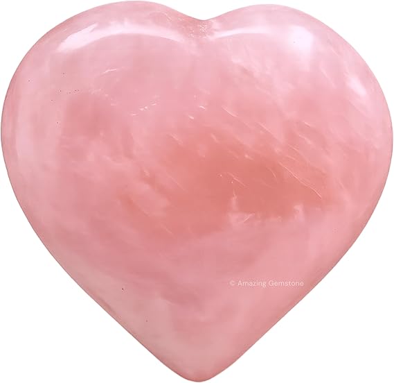 Amazing Gemstone Rose Quartz Crystal Heart Palm Stone - Pocket Massage Worry Stone for Natural Body Chakra Balancing, Reiki Healing and Crystal Grid