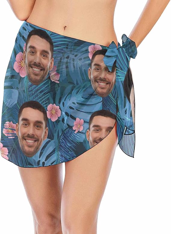 Custom Face American Flag Sarongs Beach Wrap Short Sexy Beach Swimwear Wraps Personalized Chiffon Cover Ups for Women Girls