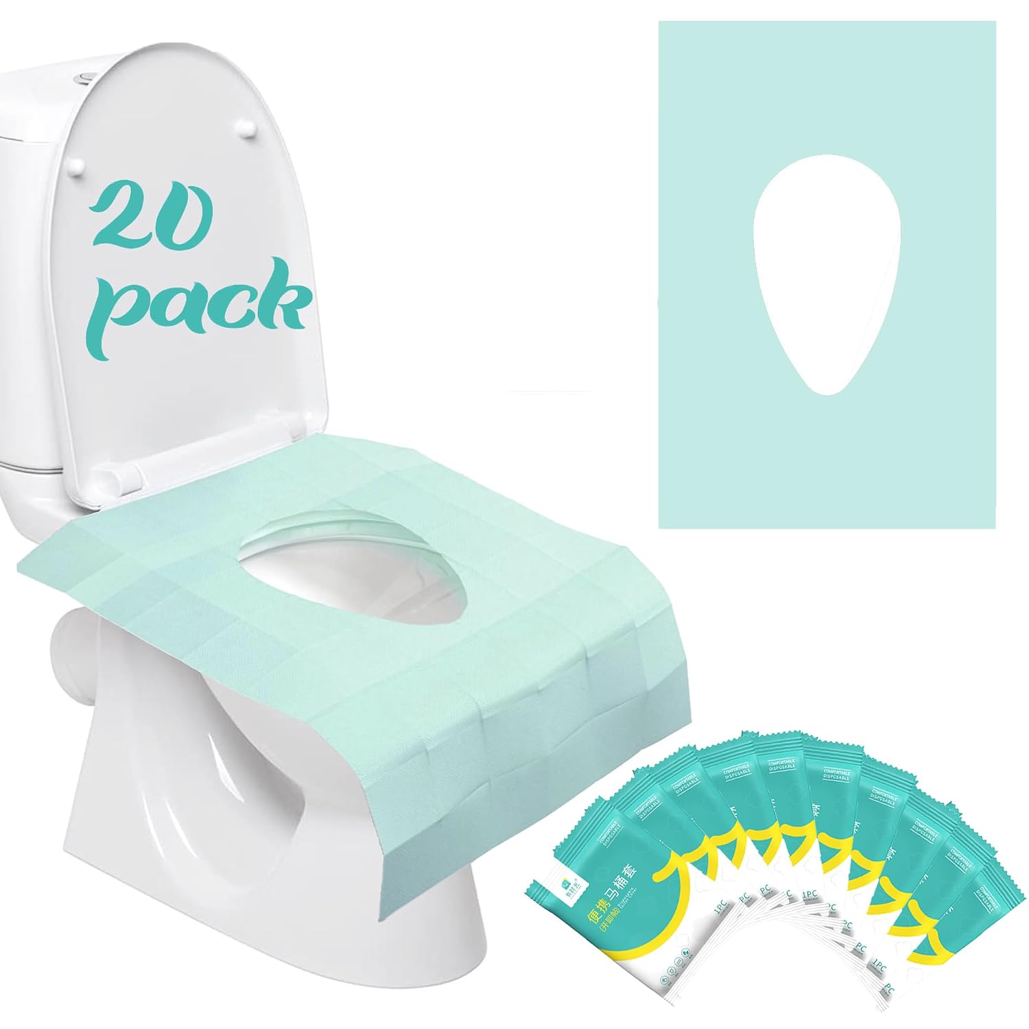 Toilet Seat Covers Disposable 20 Pack, Faster use-Sticker Free XL Waterproof Toilet Seat Cover for Adults and Kids Potty Training,Travel Accessories for Public Restrooms,Airplane