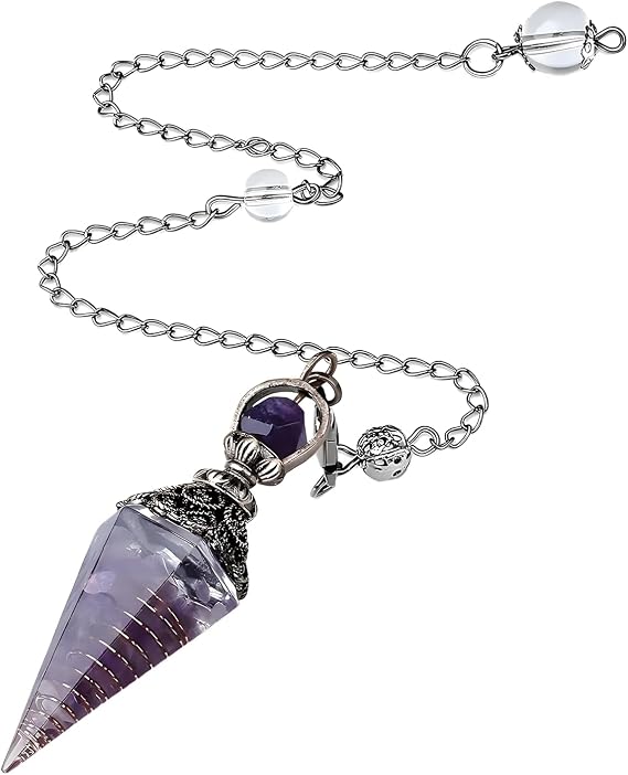 Hexagonal Crystal Pendulum Reiki Healing Gemstone Dowsing Meditation Chakra | Natural stone point tip, Energy spiritual practice, Balanced weighted swing, Polished smooth surface, Reading accessory