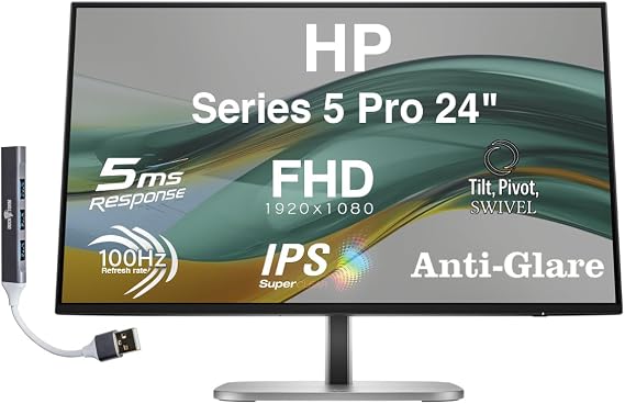 HP Series 5 Pro 524pf 24" FHD IPS Monitor Adjustable Height, Swivel, Pivot