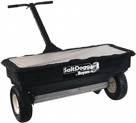 Buyers Products SaltDogg WB400 Walk Behind Drop Spreader, 2.5 cu ft Poly Hopper (200 lb), Stainless Frame/Agitator, 44 in Path, 13 in Pneumatic Tires, Rain Cover & Screen, Made in USA