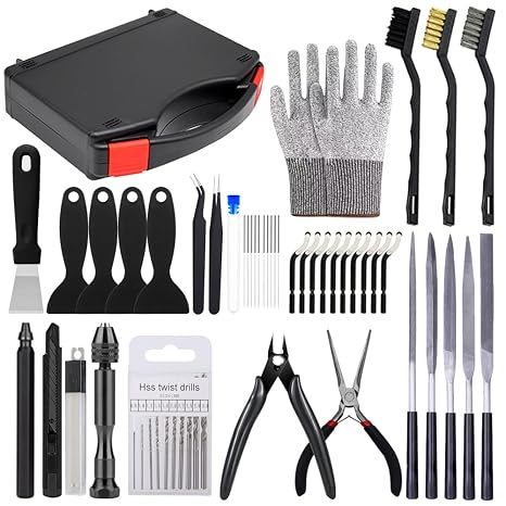 3D Printer Tool Kit 3D Printing Accessories Includes Deburring Tools,Needle Files,Brushes,Tweezer,Gloves,Scraper,Wire Cutter for 3D Print Model Remove, Smoothing, Finishing
