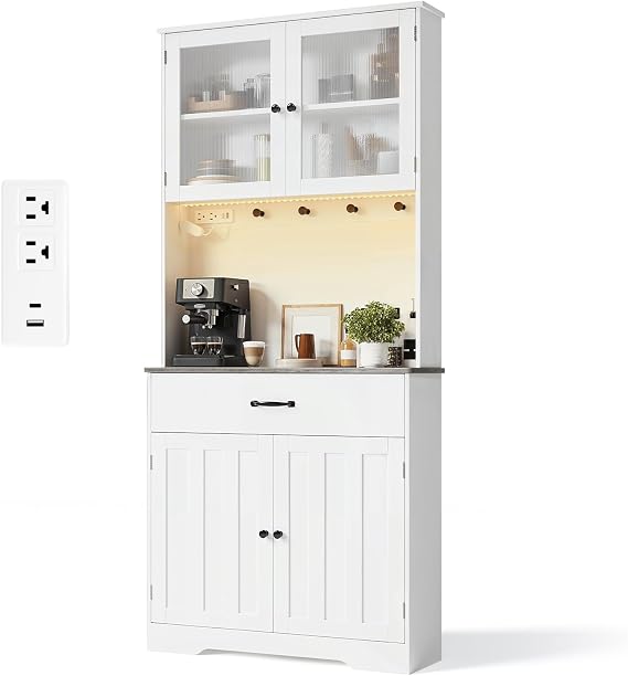 Gizoon 71" H Pantry Cabinet with LED Lights and Drawers