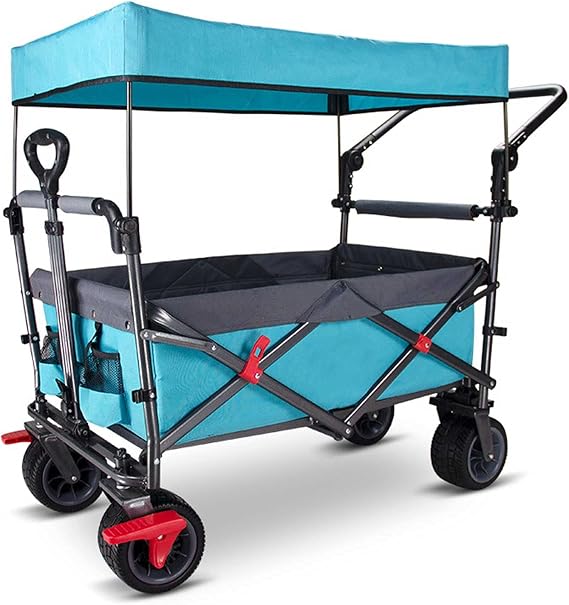 Multifunctional All Terrain Wagon Foldable Outdoor Garden Carts 100l Super Large Capacity Sports Wagon Suitable for Camping and Shopping Sky Blue