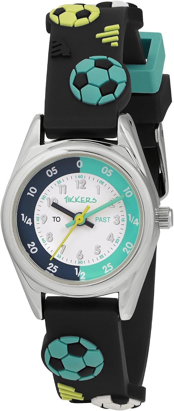 Tikkers Kids Time Teacher 3D Navy Football Silicone Strap Analogue Watch