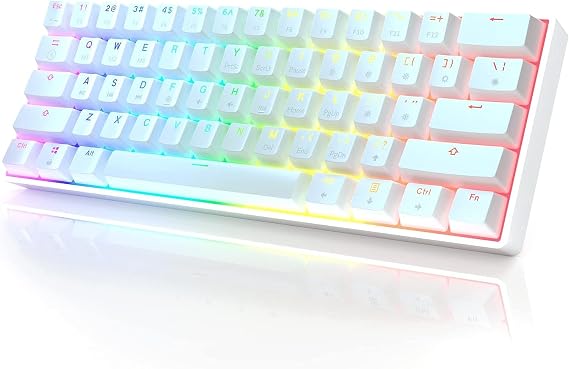 HK GAMING GK61 Mechanical Gaming Keyboard - 61 Keys Multi Color RGB Illuminated LED Backlit Wired Programmable for PC/Mac Gamer (Gateron Optical Brown, White)