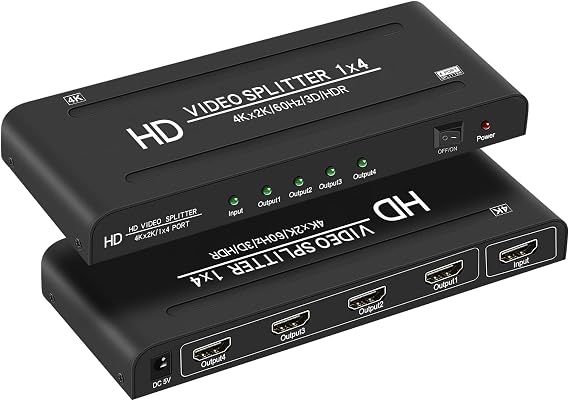 4K@60Hz 1x4 HDMI Splitter 1 in 4 Out, Auto DownScaler,18Gbps,HDR10
