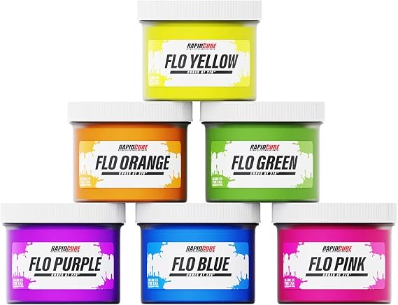 Rapid Cure Fluorescent Ink Set - 6 Color Screen Printing Ink Kit - 8 oz | Plastisol Cures At Low Temperature For Fast Turnaround - Soft, Vibrant Finish, Non-Phthalate, CPSIA Safe, USA Made