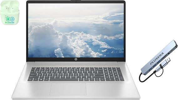 HP 17.3" FHD Business & Student Laptop Computer, 6-Cores AMD Ryzen 5, Windows 11 Pro, PLUSERA Earphones, Silver (64GB RAM | 2.5TB Storage)