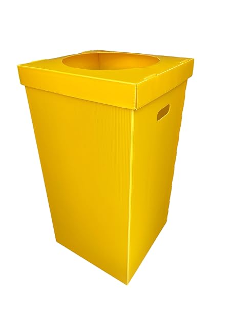 Plastik atıklar için geri dönüşüm kutusu iç mekan sıfır atık ve geri dönüşüm kutusu 35x35x70cm plastik oluklu Plastik atıklar için oluklu plastik koli (Sarı)
