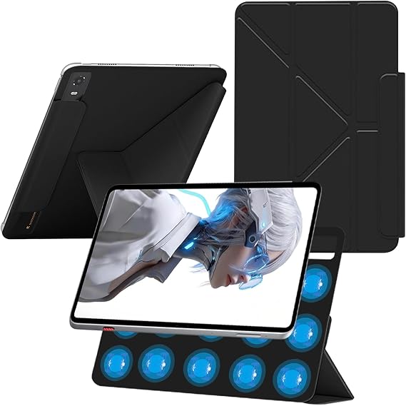 REDMAGIC Astra 2/ ゲーミングタブレット5 Proタブレット9.06インチ用ケース、デュアルサイドクラスプ付き磁気取り外し可能保護カバー、 Y折りたたみスタンド、ペンシルホルダー、放熱デザインブラック