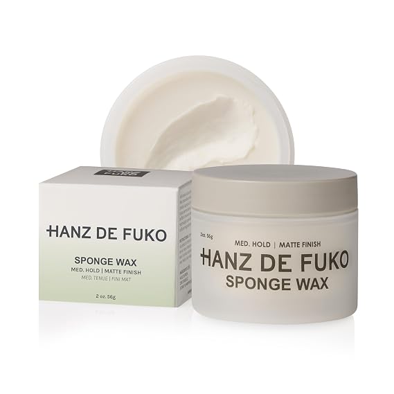 Hanz de Fuko Sponge Wax Premium Mens Hair Styling Wax for a Medium Hold, Semi-Matte Finish Ideal Texture Product for All Hair Types, Especially Thick Hair 2 oz, Travel Size