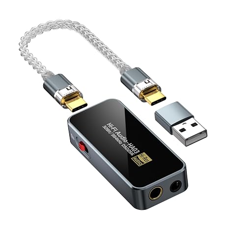 HA03 USB C to Aux Headphone Amplifier DAC Dongle Dual CS43131 CB5100 Chip DAC High Definition Amplifier with 4.4MM and 3.5mm Dual Headphone Outputs Portable Balanced DAC for Smart/Laptop/PC/Music