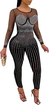 Womens Sexy Sleeveless O Neck Sequins Bodycon Party Clubwear Jumpsuit Rompers