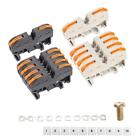 DIN Rail Terminal Blocks kit,Universal Compact Wire Wiring Connector (10 pcs connectors+Article in Parallel+ Digital Identification+Screw)