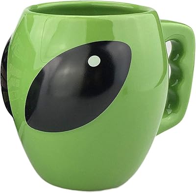 VanEnjoy Bright Green Glazed Ceramic Shape Ceramic Alien Mug Tea Coffee Cup, 3D Space Universe UFO Conspicuous Alien Cup, Gift for kid boy,13 oz400 ml