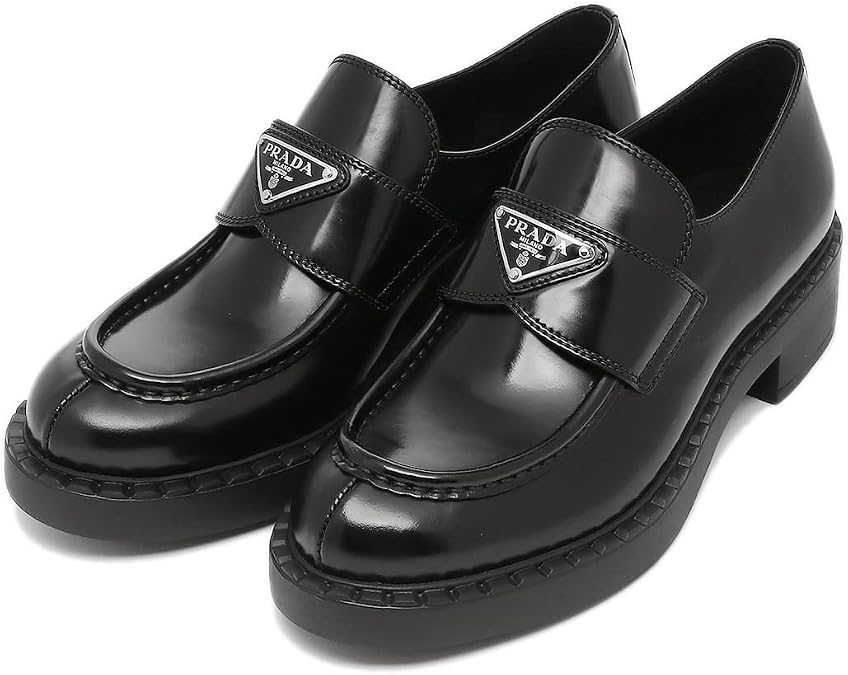 Prada 1D246M ULS B050 F0002 Loafers Chocolate Shoes, Black, Women's, Color: Triangle Logo