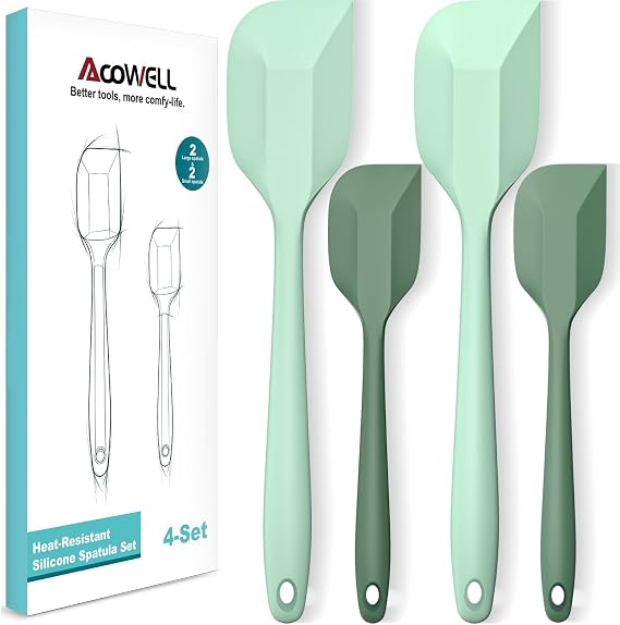 Silicone Spatula Set, Premium Spatulas Silicone Heat Resistant 2 Small & 2 Large Flexible Scraper for Nonstick Cookware, Rubber Spatula for Kitchen Mixing Baking Cooking Use, Soft Spatula - Set of 4
