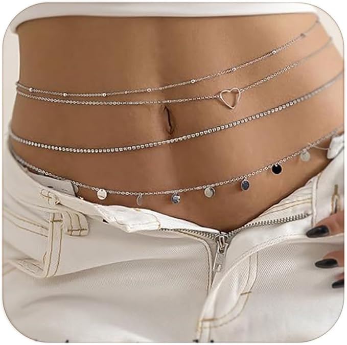 MODRSA Gold Chain Belt - Fashion Waist Chain Belt with Moon, Butterfly Rhinestone & Layered Design