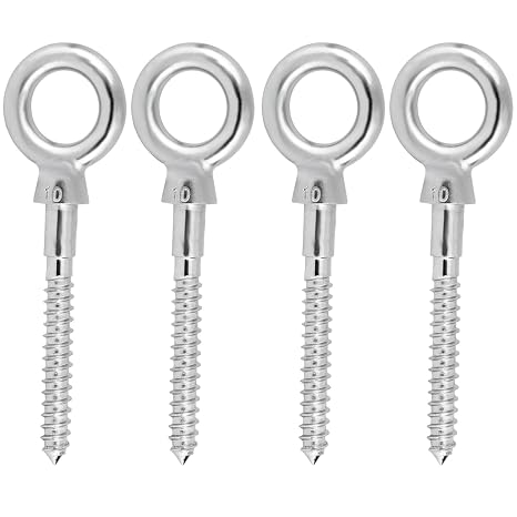 Eye Bolts by Load Capacity 1000lbs, 4PCS M10 316 Stainless Steel Eye Hooks | Abimars Eye Hooks Screw in Heavy Duty for Hanging Hammocks, Swing Chairs, Heavy-Duty Suspension