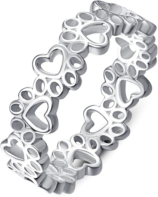 PRAYMOS Dog Paw Rings for Women S925 Sterling Silver Cute Cat Puppy Paw Print Ring Stackable Ring Pet Jewelry Gifts Size 5-11 (5)