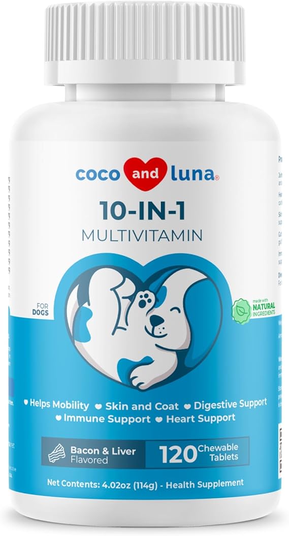 Multivitamin for Dogs 120 Tablets - Glucosamine, Fish Oil & CoQ10 | With Glucosamine, Chondroitin, Fish Oil & CoQ10. Supports joint, skin, heart, gut & immune health.