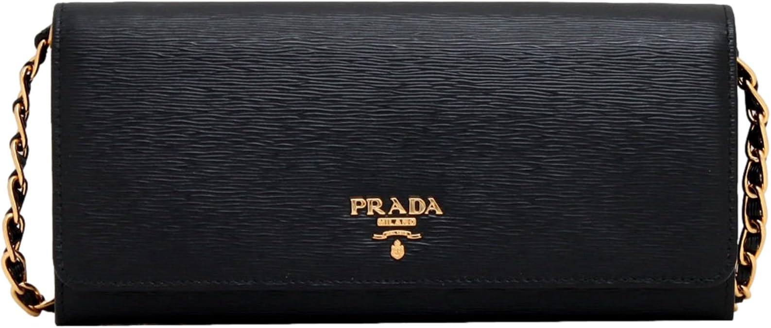 Prada Womens Black Vitello Move Leather Chain Wallet Crossbody 1MT290
