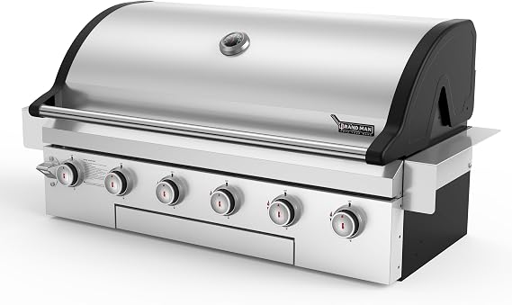 Brand-Man Built-In Gas Grill Head, 40-Inch 6-Burner Outdoor Kitchen Grill