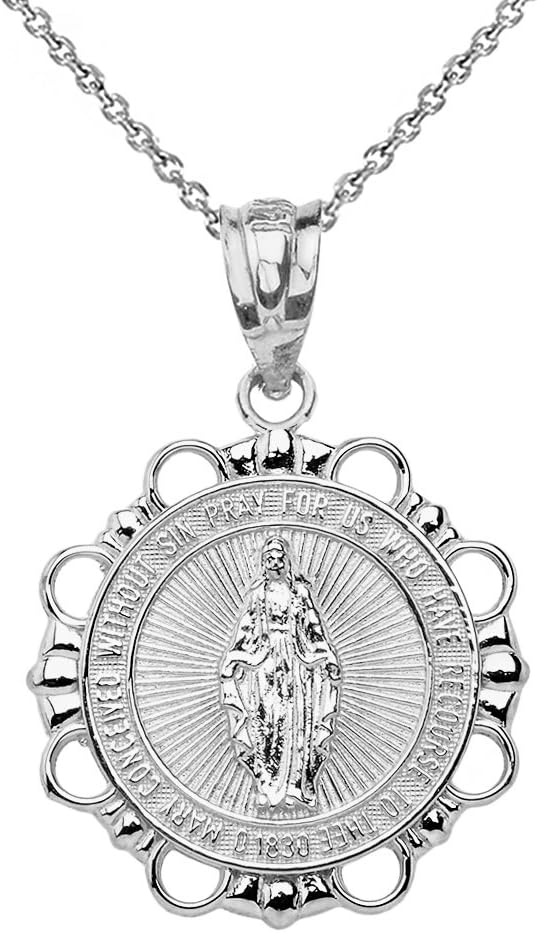 Religious Jewelry 925 Sterling Silver Miraculous Medal Of Blessed Virgin Mary Round Pendant Necklace